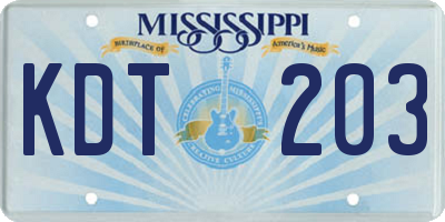 MS license plate KDT203