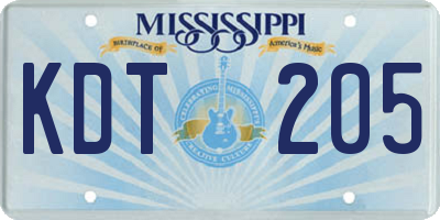 MS license plate KDT205