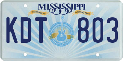 MS license plate KDT803