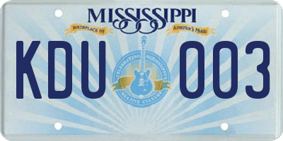 MS license plate KDU003