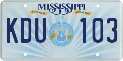 MS license plate KDU103