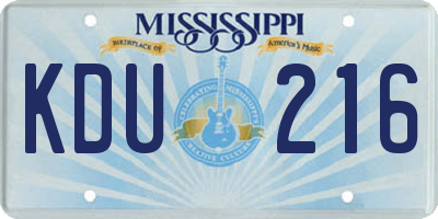 MS license plate KDU216