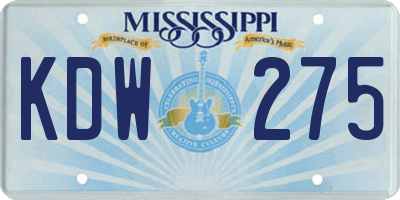 MS license plate KDW275