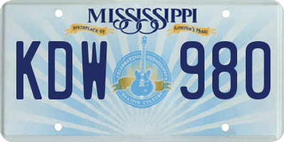 MS license plate KDW980