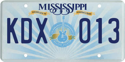 MS license plate KDX013