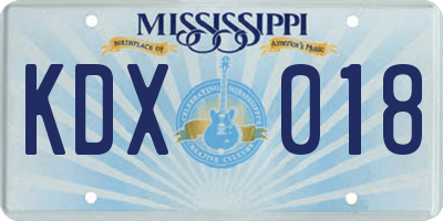 MS license plate KDX018