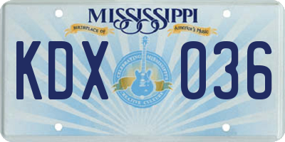 MS license plate KDX036
