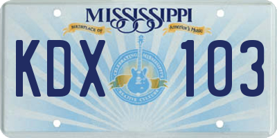 MS license plate KDX103