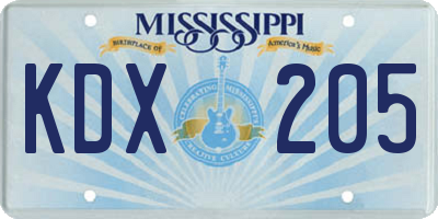 MS license plate KDX205