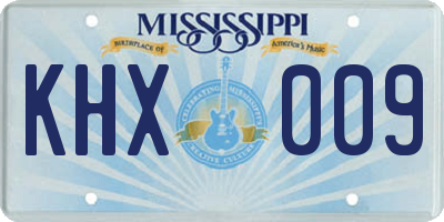 MS license plate KHX009