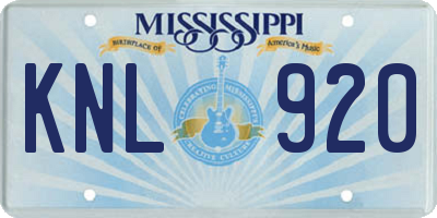 MS license plate KNL920