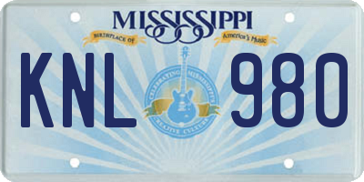 MS license plate KNL980