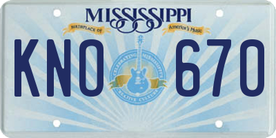 MS license plate KNO670