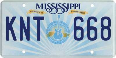 MS license plate KNT668