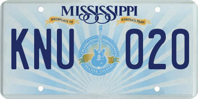 MS license plate KNU020