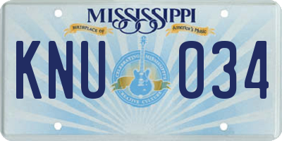 MS license plate KNU034