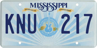 MS license plate KNU217