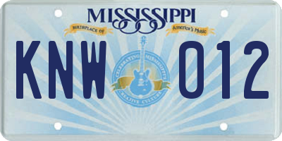 MS license plate KNW012