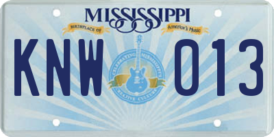 MS license plate KNW013
