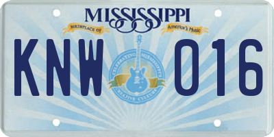 MS license plate KNW016