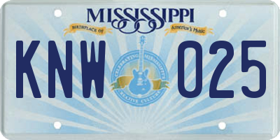 MS license plate KNW025