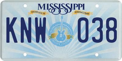 MS license plate KNW038