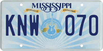MS license plate KNW070