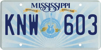 MS license plate KNW603