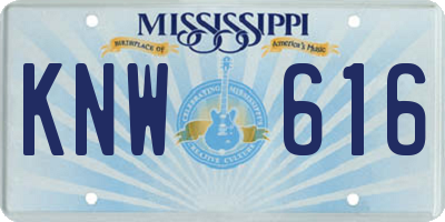 MS license plate KNW616