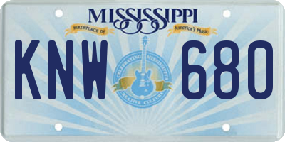 MS license plate KNW680
