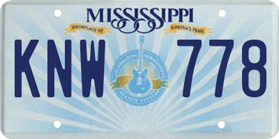 MS license plate KNW778