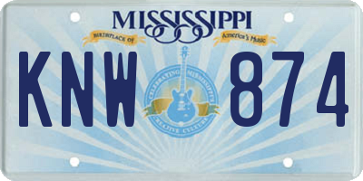 MS license plate KNW874
