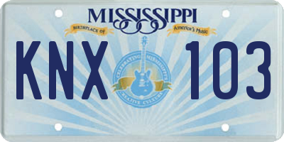 MS license plate KNX103