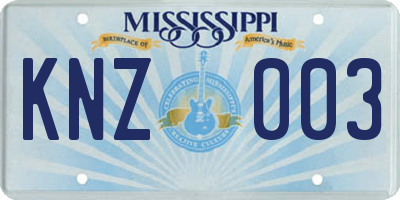 MS license plate KNZ003