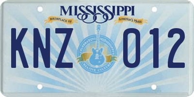 MS license plate KNZ012