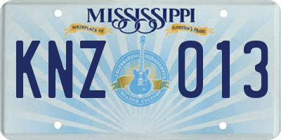 MS license plate KNZ013
