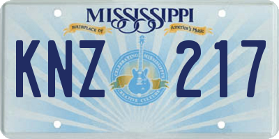 MS license plate KNZ217