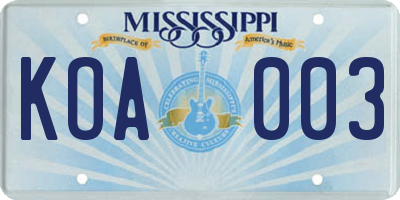MS license plate KOA003