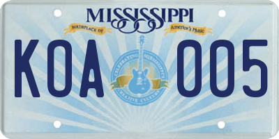 MS license plate KOA005