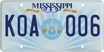 MS license plate KOA006