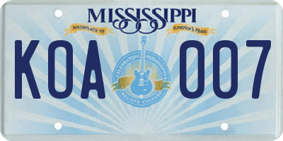 MS license plate KOA007