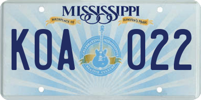 MS license plate KOA022
