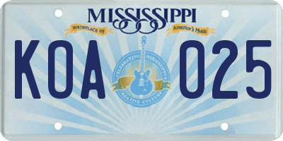 MS license plate KOA025
