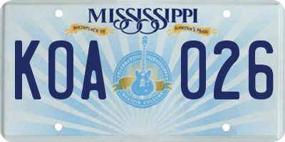 MS license plate KOA026