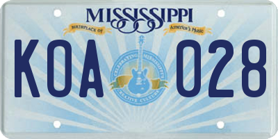 MS license plate KOA028