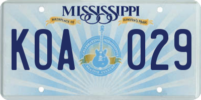 MS license plate KOA029