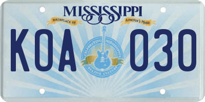 MS license plate KOA030