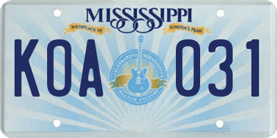 MS license plate KOA031