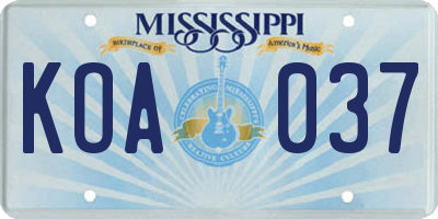 MS license plate KOA037