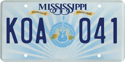 MS license plate KOA041